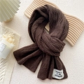 Thick dark brown cable knit scarf with vintage decorative label for winter warmth - 12.6x70.8 Inch / Brown