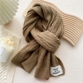 Thick knitted camel wool scarf with warm ribbed texture and stylish woven label - 12.6x70.8 Inch / Camel