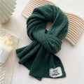 Thick dark green knitted scarf with vintage woven label and warm ribbed texture - 12.6x70.8 Inch / Dark Green