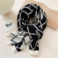 Classic black and white argyle knitted scarf with soft rib-knit edge for winter - Black and White Argyle
