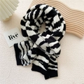Thick black and white striped knitted scarf for women in soft winter style - Black and White Zebra
