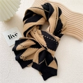 Thick knitted argyle scarf in black and camel tones for winter warmth and style - Black and Camel Big Argyle