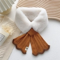 Sciarpa in maglia peluche bianca e caramello con patch logo e trama a coste - 10*82cm / Arancione