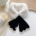 Scaldacollo invernale in peluche bianco e maglia nera con design incrociato - 10*82cm / Nero e Bianco