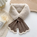 Winter plush knitted crossover scarf in cream white and deep coffee brown with wavy edge - 10*82cm / Dark Coffee