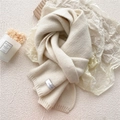 Thick knit winter scarf in cream white finish with woven brand label detail - Cream