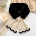 Knitted cross plush scarf with black faux fur and beige ribbed fabric for winter - 10*82cm / Black Beige