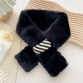 Plush black faux fur scarf with striped loop and LLDI label on cozy winter background - Black (Stripe Ring)