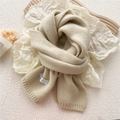 Creamy beige thick knit scarf for women with ribbed texture and minimalist woven label - Off White