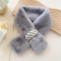 Grey faux fur crossover scarf with elegant knit stripe detail for winter warmth - Grey (Stripe Ring)