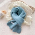 Thick knitted winter scarf in Morandi blue with ribbed edges and soft wool texture - Light Green