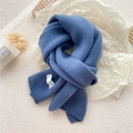 Thick navy blue knitted scarf for women with ribbed texture and woven brand label - Aqua