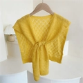 Bright yellow hollow-out knitted shawl with knot tie design on wooden hanger - Yellow