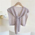 Light purple knitted hollow shawl with diamond pattern and front tie knot detail - Light Purple