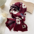 Winter knitted scarf in deep burgundy with large white floral pattern and soft texture - Large Floral Wine Red