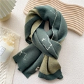 Winter thick knit scarf in dark green with stylish H-pattern geometric design - Painting Green