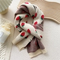 Knitted winter scarf in beige with red strawberry embroidery and ribbed cuffs - Strawberry Embroidery Beige