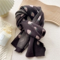 Dark brown knitted winter scarf with pink strawberry pattern and ribbed edge detail - Strawberry Brown