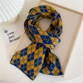 Thick knitted argyle scarf in yellow and blue contrast pattern for winter warmth - Yellow and Blue Argyle