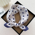 Polka dot silk square scarf in silver grey with navy blue border in gift box - Frame Polka Dot Purple Beige