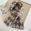 Thick knitted argyle scarf in light brown and cream beige tones for winter warmth - Coffee and Beige Argyle