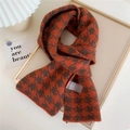 Thick knitted scarf in bright orange and dark brown houndstooth pattern for winter warmth - Orange and Brown Houndstooth