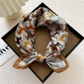 Elegant silk scarf with abstract horse pattern and yellow stripes in a premium gift box - Line Horse Shadow Camel