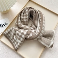 Sciarpa spessa in maglia pied de poule marrone vintage e crema con etichetta tessuta - 25*170cm / Cachi e Crema (3GF)
