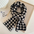Classic black and white houndstooth knit scarf with soft thick texture for winter warmth - Black and White Houndstooth