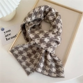 Brown and beige houndstooth knitted winter scarf in a soft, thick checkered pattern - Coffee and Beige Houndstooth