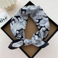 Silk neck scarf with black and white horse silhouette print in a gift box - Line Horse Shadow Black