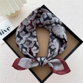 Mulberry silk scarf with red and grey horse print elegantly presented in a gift box - Line Horse Shadow Burgundy