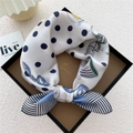 Polka dot silk square scarf with horse carriage pattern in elegant gift box - Double Ring Polka Dot Beige