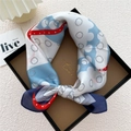 Light blue silk square scarf with geometric dots and stripes in a premium gift box - Interlocking Rings Blue Red