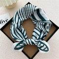 Silk square scarf with dark green stripes in a luxury gift box packaging - Stripe Patchwork Green