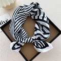 Silk square scarf featuring black and white geometric stripes and a smooth satin finish - Stripe Patchwork Black