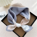 Elegant geometric patchwork silk scarf in beige and grey blue presented in a gift box - Heart Line Patchwork Grey