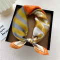 Elegant silk square scarf with orange floral and striped patterns in a black gift box - Orange Fire Forest (9Z)