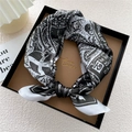 Elegant black and white printed silk scarf tied as a bow in a premium gift box - Black Green Knight (31Z)