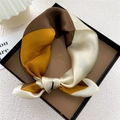 Brown and yellow silk square scarf with satin finish displayed in a premium gift box - Yellow Spliced Quadrilateral (18Z)