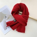 Bright red knitted scarf with thick ribbed texture and black designer brand tag detail - Wine Red (Brown Label)