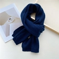 Dark blue knitted winter scarf with ribbed texture and white lettered label - Navy Blue (Brown Label)