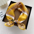 Elegant yellow silk square scarf with baroque patterns in a black gift box - Yellow Five Birds (12Z)