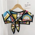 Vintage geometric pattern shoulder shawl wrap with a tie knot in yellow and blue - Colorful Geometric