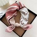 Pink and white silk square scarf with geometric stripes in an elegant gift box - Pink Four Graphics (15Z)
