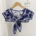 Blue and white tropical leaf print shawl wrap with a decorative front bow knot - Navy Banana Leaf