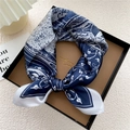 Navy blue and white silk scarf with floral patterns in a luxury gift box packaging - Navy Blue Knight (30Z)