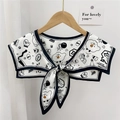 White cartoon graffiti shoulder shawl scarf with chic black trim and a bow-tie closure - Bomb Bird Cartoon