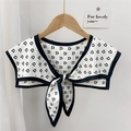 White silk decorative shawl with black D-letter print and bow tie closure - White with Black Letter D