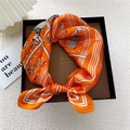 Vibrant orange silk square scarf with horse and harness print in a black gift box - Orange Horse Cashew (34Z)